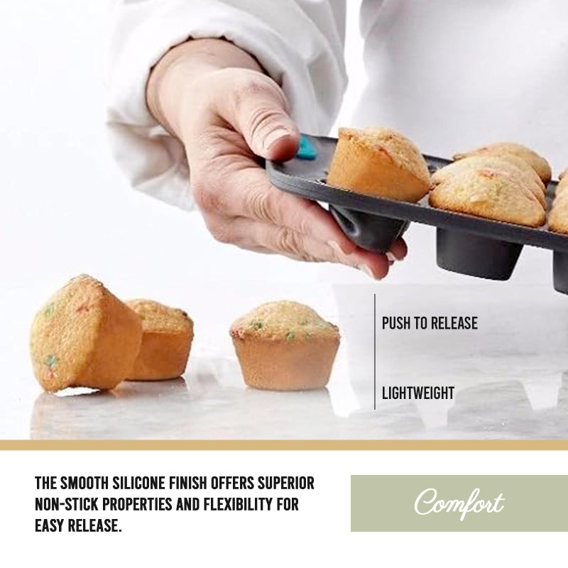 Trudeau 24-Cup Silicone Muffin Pan â€“ Hybrid Non-Stick Bakeware with Steel Frame, Flexible Silicone with Hard Lining to Hold Shape, BPA-Free, Dishwasher Safe, Heat Safe to 428Â°F, Grey/Mint - Image 4